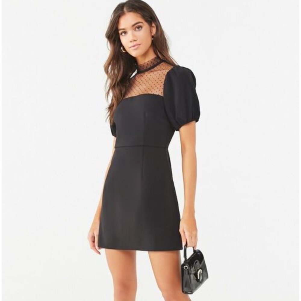 Forever 21 - Mesh Clip Dot Mini Dress - Black - Size S